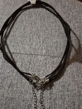 Black Multi-Strand Suede Choker with Silver Chain